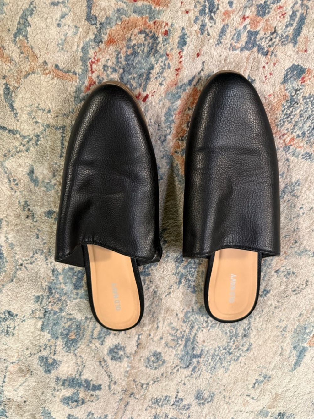 Old Navy Black Leather Slip-On Mules